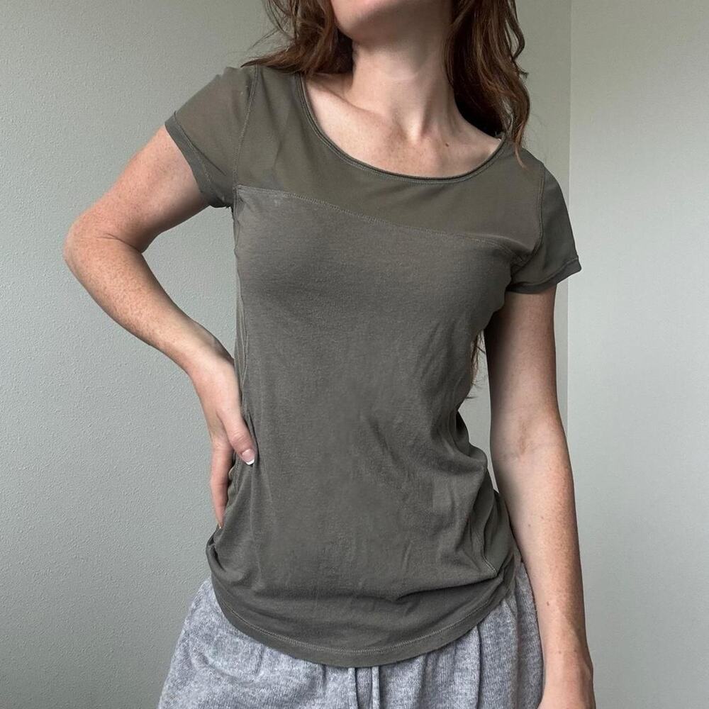 Express olive green y2k mesh panel tee